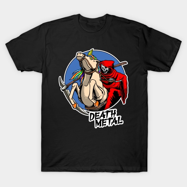 Death Metal Unicorn Grim Reaper Heavy Metal Rainbow Funny T-Shirt by markz66
